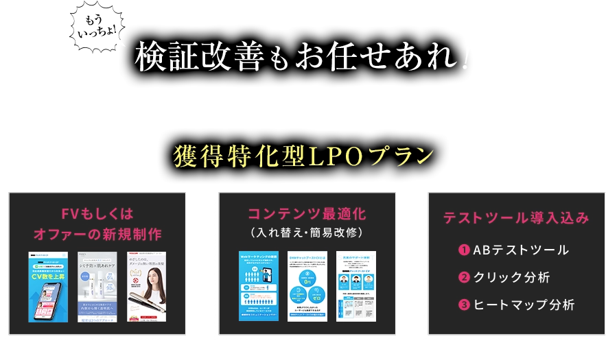 もういっちょ！検証改善もお任せあれ！今の時代FVとオファーで全てが決まる！ 獲得特化型LPOプラン