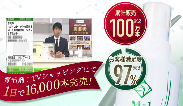 育毛剤！TVショッピングにて1日で16,000本完売！ 累計販売100万本※2 お客様満足度97％※3