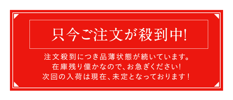 只今ご注文が殺到中！ 注文殺到につき品薄状態が続いています。在庫残り僅かなので、お急ぎください！次回の入荷は現在、未定となっております！